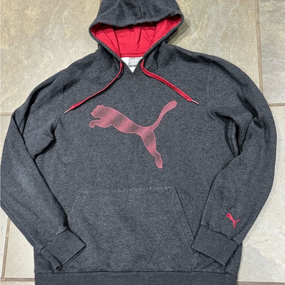 #484 Puma Men's Charcoal Hoodie with Red Highlights - Picture 2 of 13